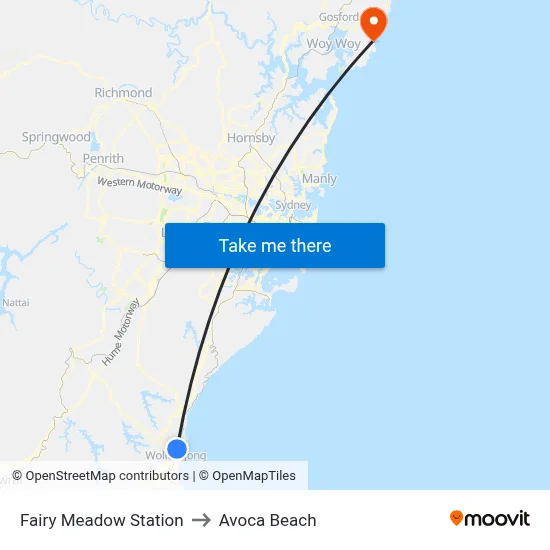 Fairy Meadow Station to Avoca Beach map