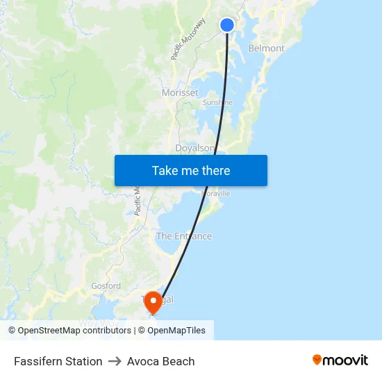 Fassifern Station to Avoca Beach map