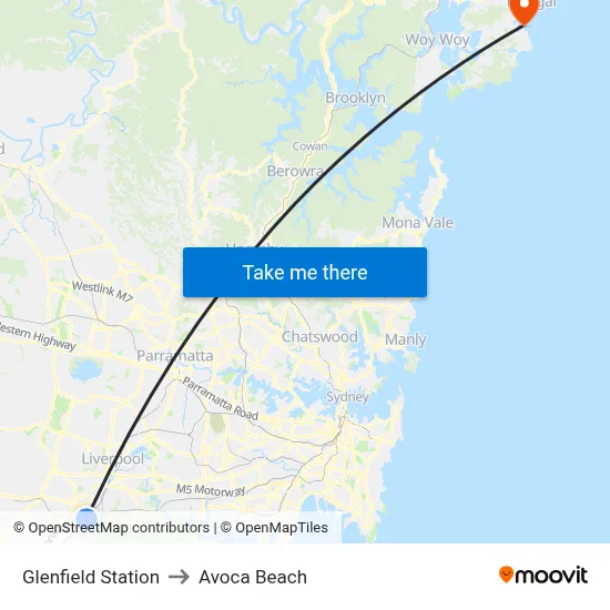 Glenfield Station to Avoca Beach map