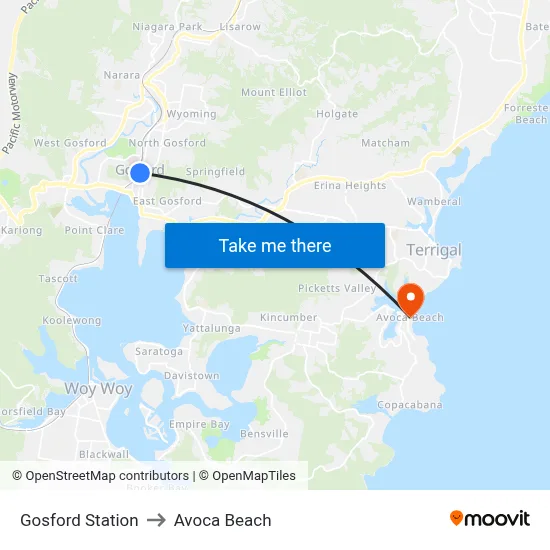 Gosford Station to Avoca Beach map