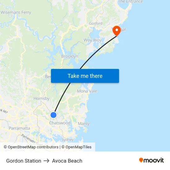 Gordon Station to Avoca Beach map