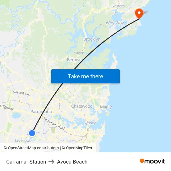 Carramar Station to Avoca Beach map
