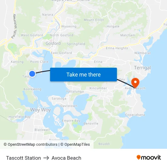 Tascott Station to Avoca Beach map