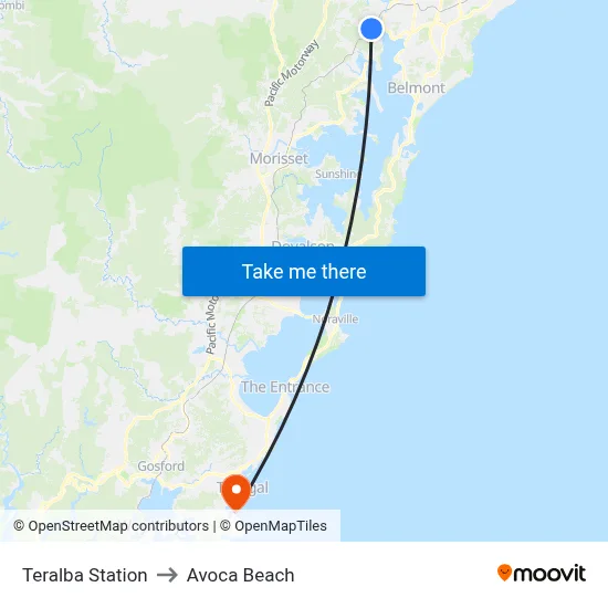Teralba Station to Avoca Beach map