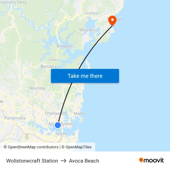 Wollstonecraft Station to Avoca Beach map
