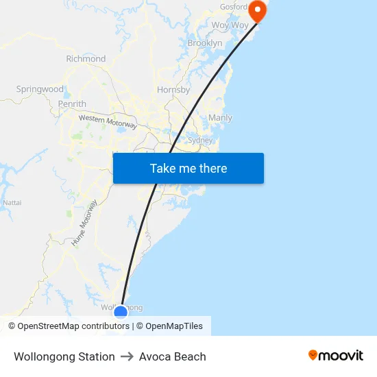 Wollongong Station to Avoca Beach map