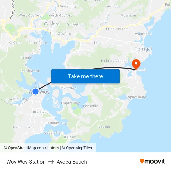 Woy Woy Station to Avoca Beach map