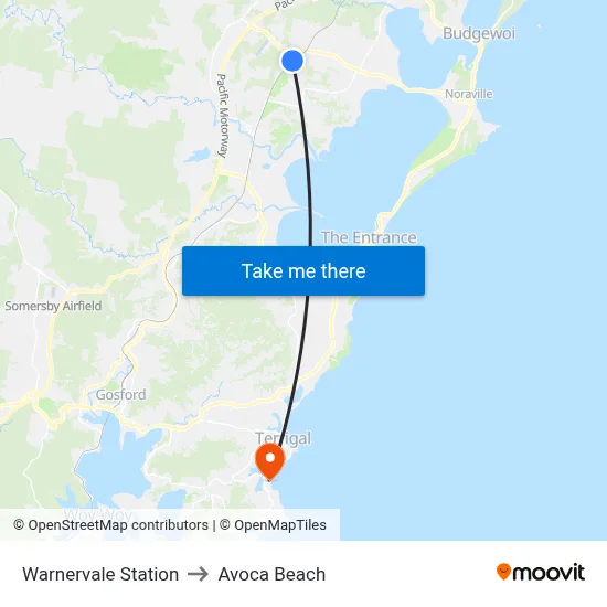 Warnervale Station to Avoca Beach map