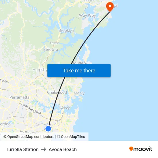Turrella Station to Avoca Beach map