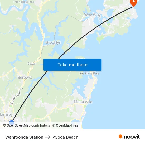 Wahroonga Station to Avoca Beach map