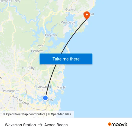 Waverton Station to Avoca Beach map