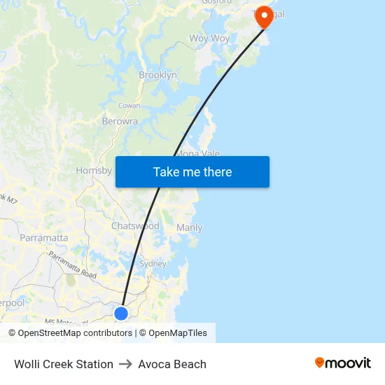 Wolli Creek Station to Avoca Beach map