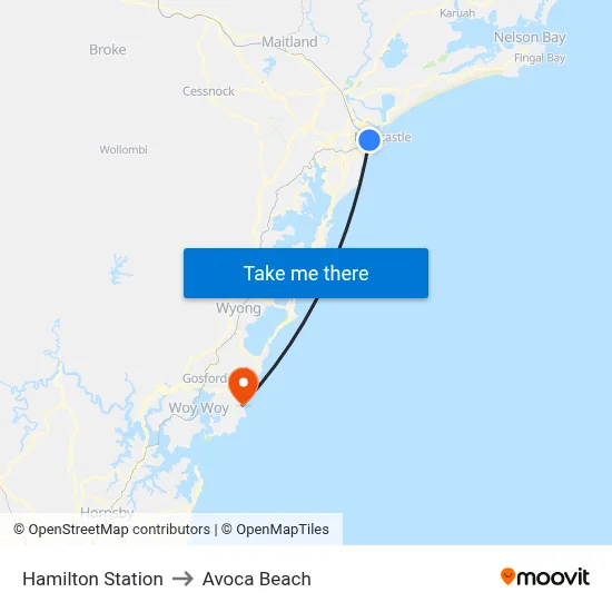 Hamilton Station to Avoca Beach map
