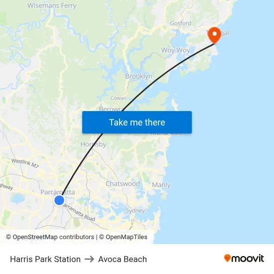 Harris Park Station to Avoca Beach map