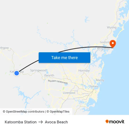 Katoomba Station to Avoca Beach map