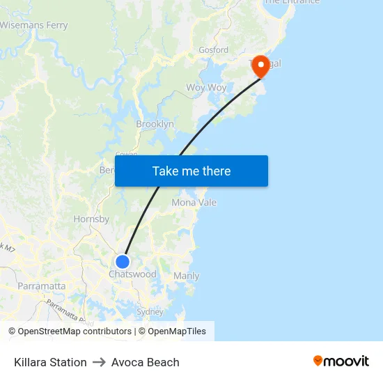 Killara Station to Avoca Beach map