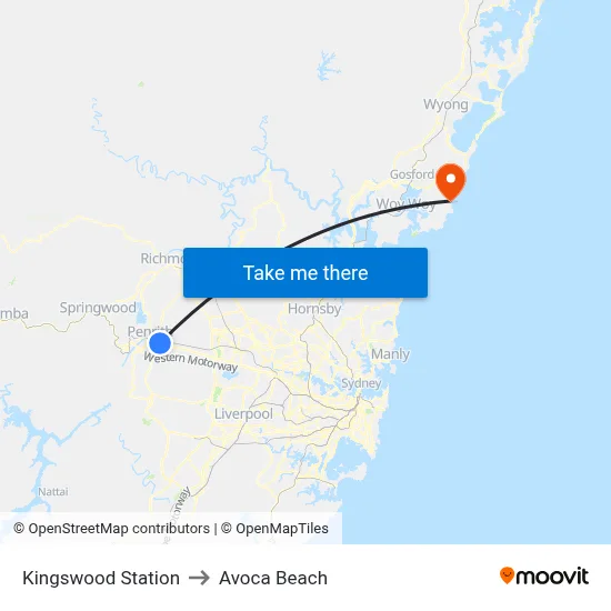 Kingswood Station to Avoca Beach map
