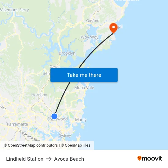Lindfield Station to Avoca Beach map