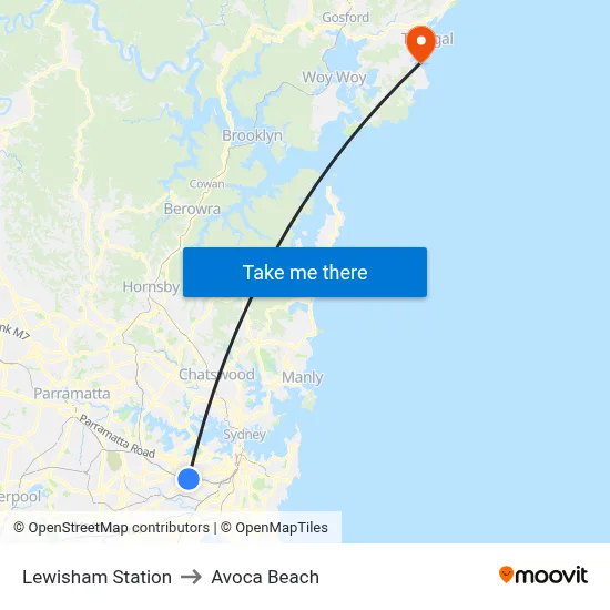 Lewisham Station to Avoca Beach map