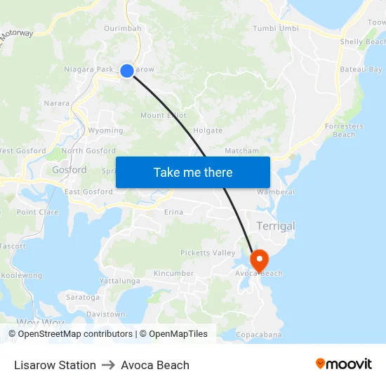 Lisarow Station to Avoca Beach map
