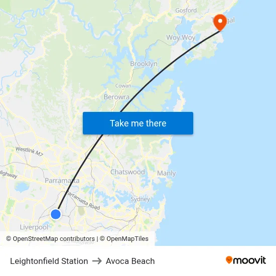 Leightonfield Station to Avoca Beach map