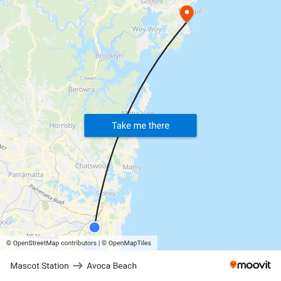 Mascot Station to Avoca Beach map