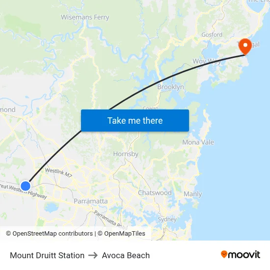 Mount Druitt Station to Avoca Beach map