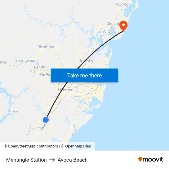 Menangle Station to Avoca Beach map