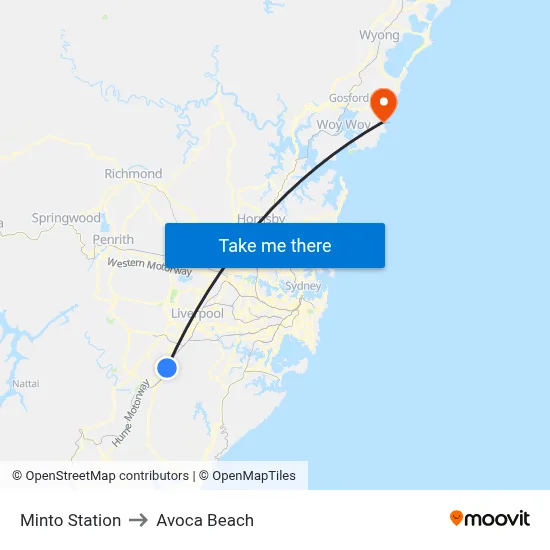 Minto Station to Avoca Beach map