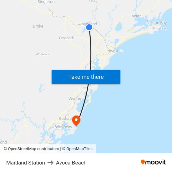 Maitland Station to Avoca Beach map