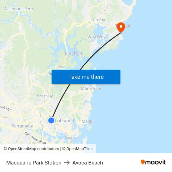 Macquarie Park Station to Avoca Beach map