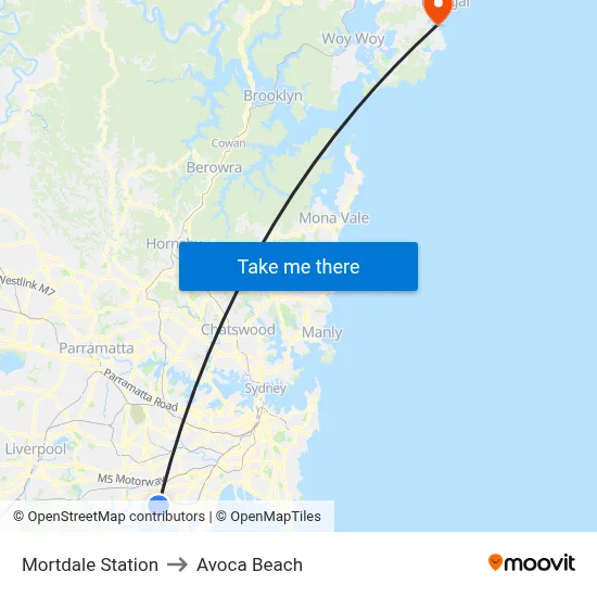 Mortdale Station to Avoca Beach map
