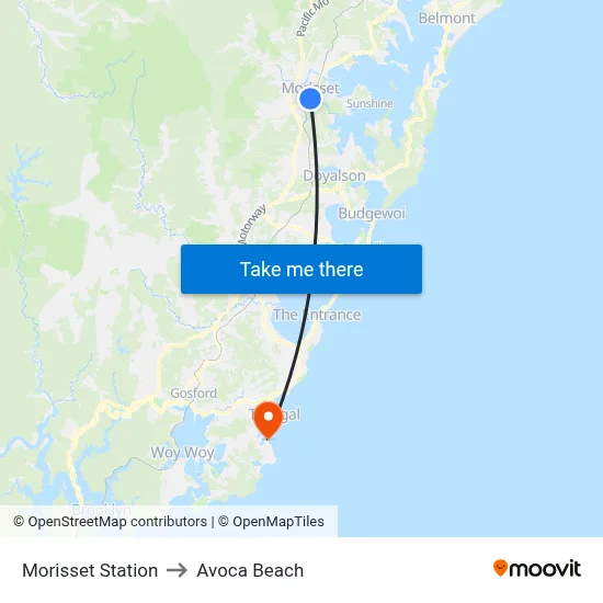 Morisset Station to Avoca Beach map