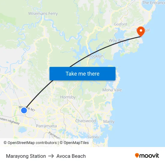 Marayong Station to Avoca Beach map