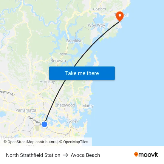 North Strathfield Station to Avoca Beach map