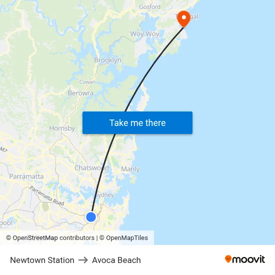 Newtown Station to Avoca Beach map
