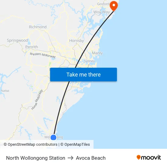 North Wollongong Station to Avoca Beach map