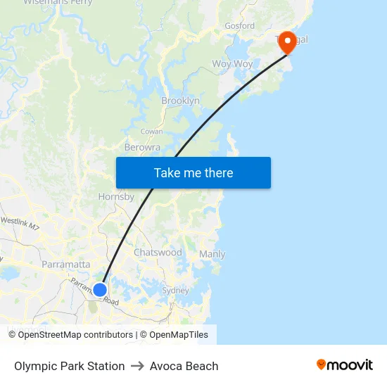 Olympic Park Station to Avoca Beach map