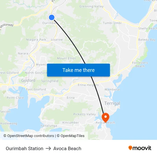 Ourimbah Station to Avoca Beach map