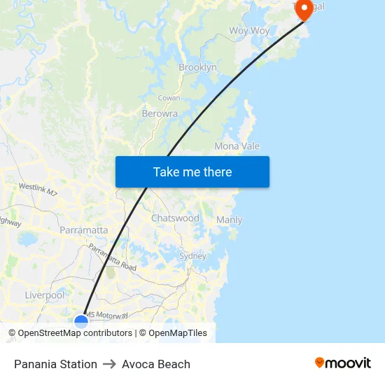 Panania Station to Avoca Beach map