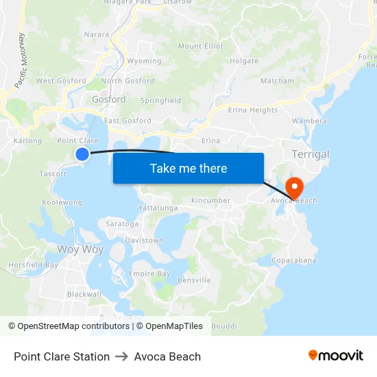 Point Clare Station to Avoca Beach map