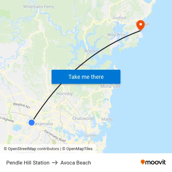 Pendle Hill Station to Avoca Beach map