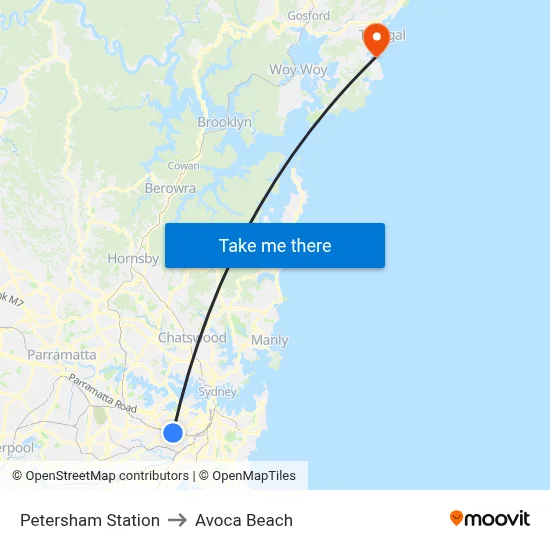 Petersham Station to Avoca Beach map