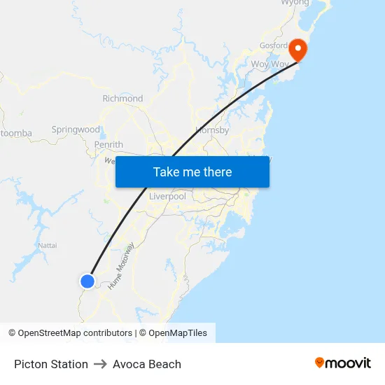 Picton Station to Avoca Beach map