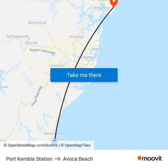 Port Kembla Station to Avoca Beach map