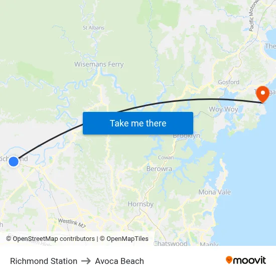 Richmond Station to Avoca Beach map