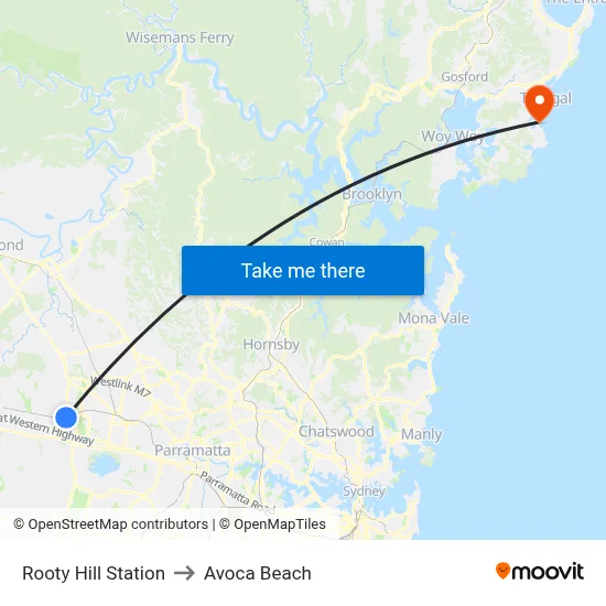 Rooty Hill Station to Avoca Beach map