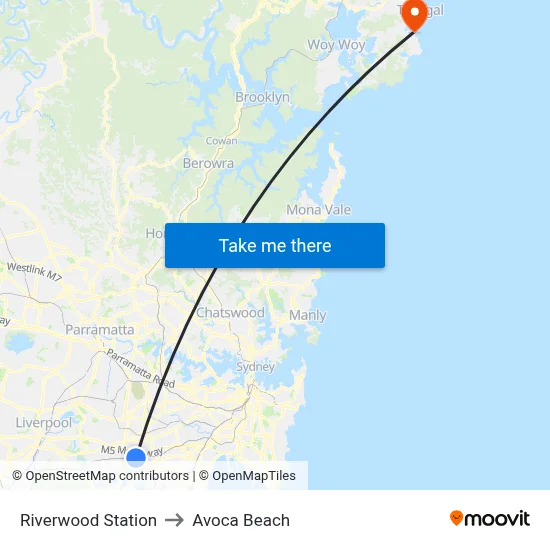 Riverwood Station to Avoca Beach map