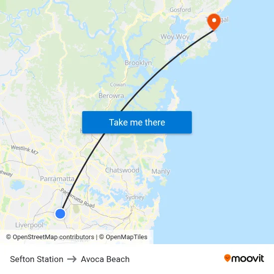 Sefton Station to Avoca Beach map