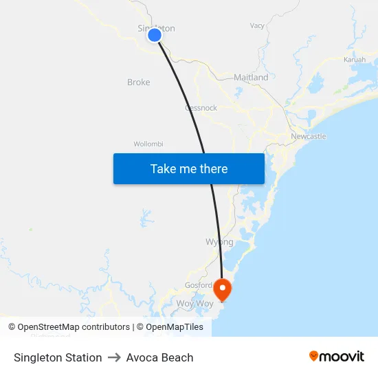 Singleton Station to Avoca Beach map